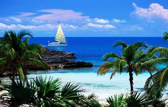 Cruising sailboat.